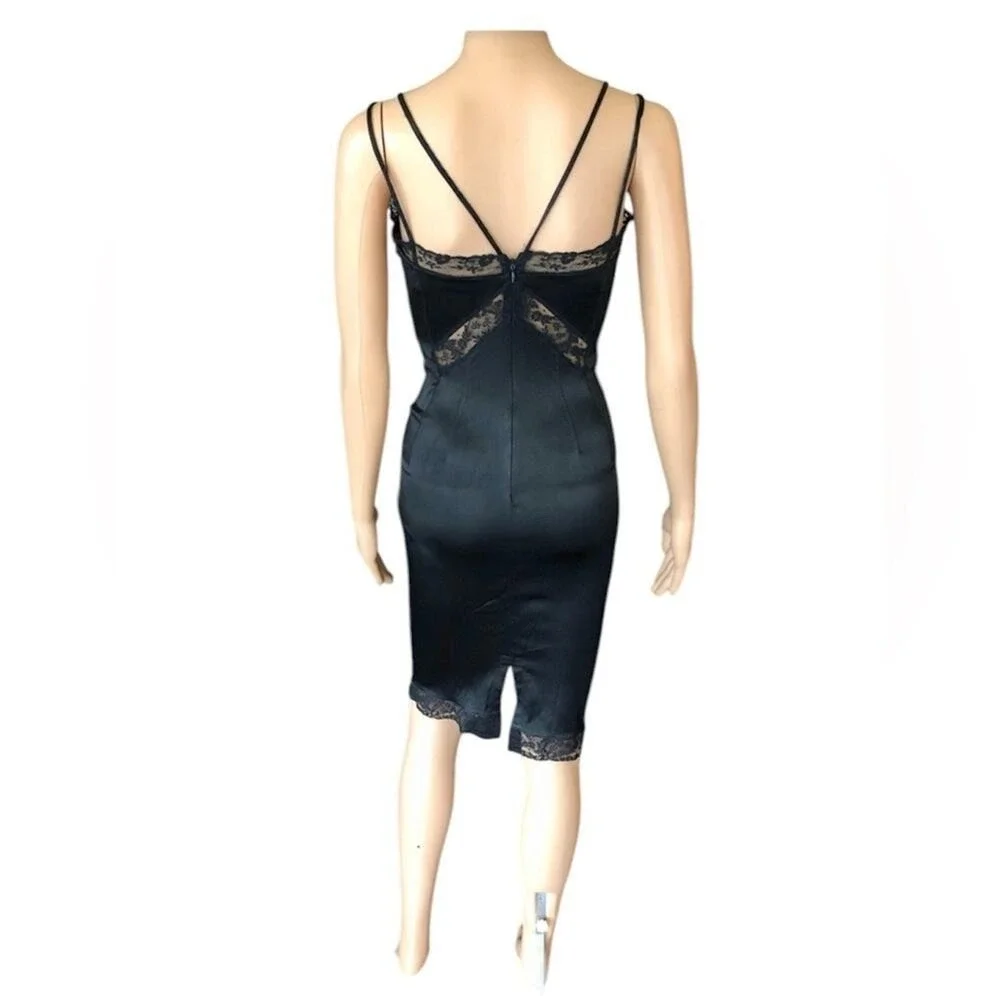 D&G by Dolce & Gabbana c. 2001 Corset Lace Up Bustier Black Dress 0